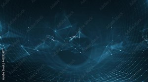 Abstract Plexus Geometrical Background Loop/ 4k animation of an abstract plexus shape technology background with moving lines and dots for network digital data concept and communication seamless loopi