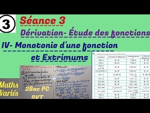 Dérivation - Etude des fonctions. séance 3. 2Bac sciences. Monotonie d'une fonction et extremums