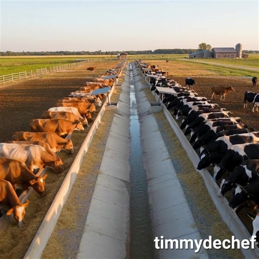 Efficiency and design in action! This modern feedlot cleanly separates Brahman and Holstein cattle with a central drainage system, keeping them healthy, fed, and watered | Timmydechef Integrated Services Ltd