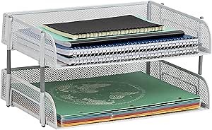 Mind Reader Stackable Paper Tray, Desktop Organizer, File Storage, Office, Metal Mesh, 13.5" L x 10" W x 7.25" H, 2 Pcs., White