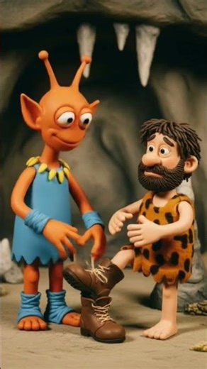 #DreamScreenAI Alien Teaches Caveman how to wear shoes