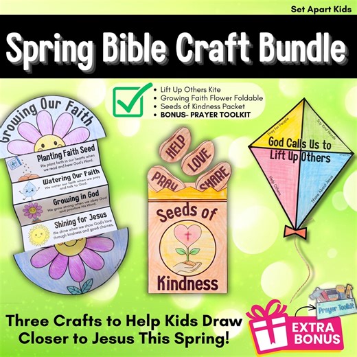 Spring Bible Crafts Bundle for Kids | Grow in Faith & Kindness Sunday School Printables | 3 Springtime Christian Activities   Prayer Toolkit - Etsy