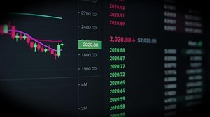 Bitcoin Trading chart displayed on the screen Digital crypto currency stock market.