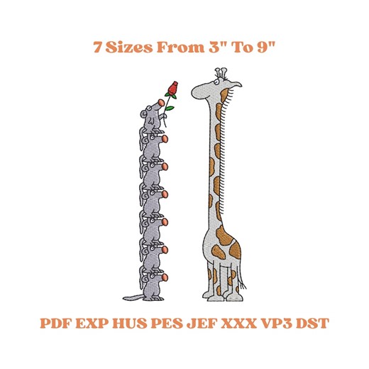 Giraffe Embroidery Design, Animal Machine Embroidery File, 3–9 Inch Sizes - Etsy