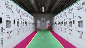 3D animation display of high-voltage distribution box machine room.3D rendering