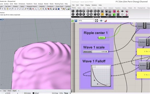 【Rhino犀牛】犀牛gh 曲面环状水波纹纹理Free Grasshopper Definition- Circular Waves from 2 Points