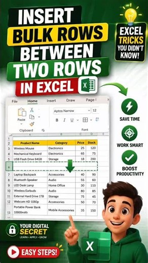 Insert Multiple Rows Instantly in Excel. #excel #rows #bulk #shorts