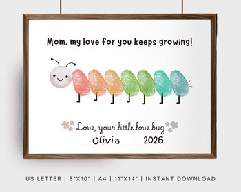 Mother’s Day Craft for Kids, Fingerprint Caterpillar Craft, Love Bug Handprint