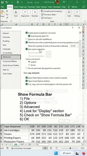 How to Hide or Show Formula Bar in Excel - Excel Tips and Tricks #shorts