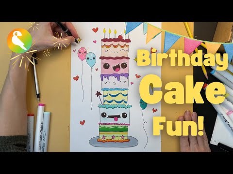 Draw an Epic Birthday Cake Tower | Step-by-Step Fun