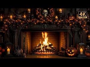 Cozy Halloween Fireplace Ambience with Crackling Fire, Flickering Candles & Spooky Decor | 4K 🎃🔥💀