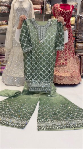 💚 Olive Green Sharara Set ✨ Heavy Sequins Work Party Wear Outfit #shorts
