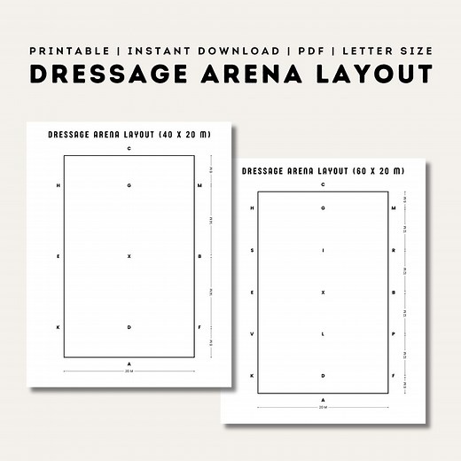Dressage Arena Layout | Printable Equestrian Template | 60 X 20 M | 40 X 20 M | Equine Dressage Arena Diagram | Letter Size | PDF - Etsy
