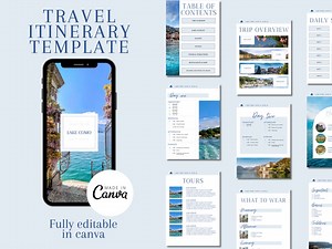 Travel Itinerary Template 16 Slides Digital Print or Pdf. Editable on Canva. Travel Guide. - Etsy