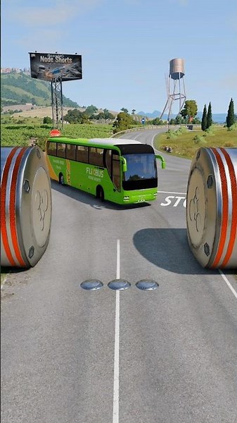 City Long Buses & Cement Truck vs Hydraulic Crush - BeamNG.Drive #shorts #beamngdrive