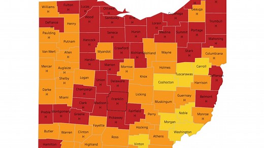 Ohio COVID-19 maps: Statewide case rate falls again, but still not enough to end mask mandate