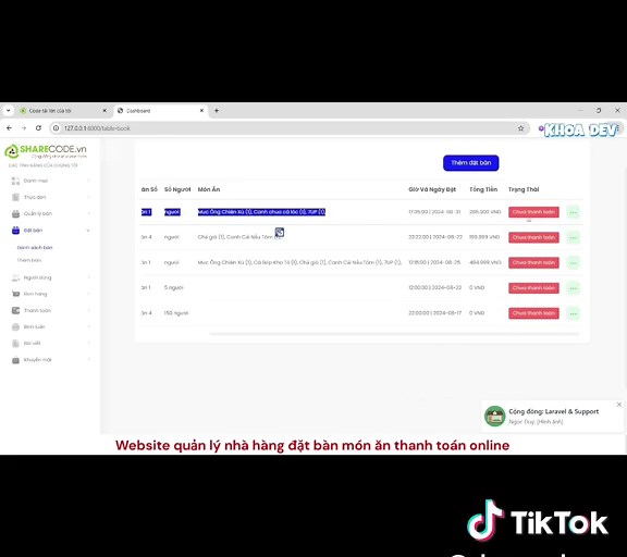 Mã code 43686 Source code website nhà hàng quán ăn thanh toán online vnpay có chức năng đặt bàn nhà hàng Source code website quản lý nhà hàng thanh toán online Full chức năng Đặt bàn, thanh toán online - Quản lý danh mục - Quản lý thực đơn - Quản lý bàn - Quản lý đặt bàn. Đồ án quản lý nhà hàng 2025 Chức năng - Đặt bàn, thanh toán online - Quản lý danh mục - Quản lý thực đơn - Quản lý bàn - Quản lý đặt bàn - Quản lý người dùng - Quản lý đơn hàng - Quản lý thanh toán - Quản lý bài viết - Quản lý