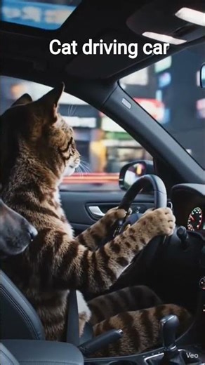 funny cat driving car