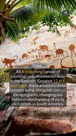51K views · 1K reactions | An 8-mile canvas of 12,600-year-old art shows humans living alongside ice-age giants in the Amazon. #history #archaeology #ancientdiscoveries | Ancient Historic Wonders | Facebook