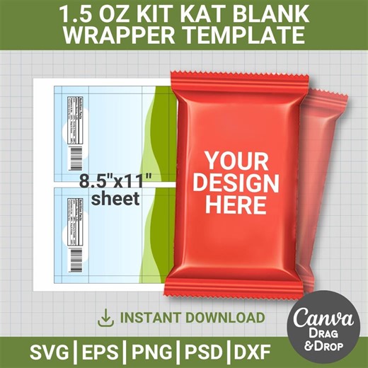 Kit Kat Wrapper Template, DIY, Editable, Small Chocolate Party Favor, Svg, Cricut, Png, Canva, 1.5oz, Drog & Drop - Etsy