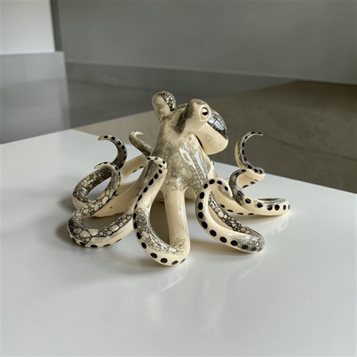 Handmade Ceramic Octopus Sculpture, White and Black Bubble Effect Ocean Decor Figurine - Etsy