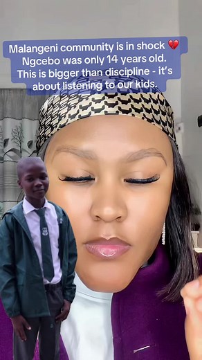 14-YEAR-OLD BOY DIES BY SUICIDE AFTER BEING BEATEN BY MOTHER Ngcebo Siqiniseko Mvubu, a 14-year-old boy from the Malangeni area in eMdoni (Umzinto/Scottburgh region), KwaZulu-Natal, died in what is being treated as a suspected suicide. Ngcebo was reprimanded and physically beaten by his mother at home over some issue. After the incident, he did not appear visibly angry or upset. He went to an outside room (or separate structure), locked himself inside, and used a large angle grinder (power tool)