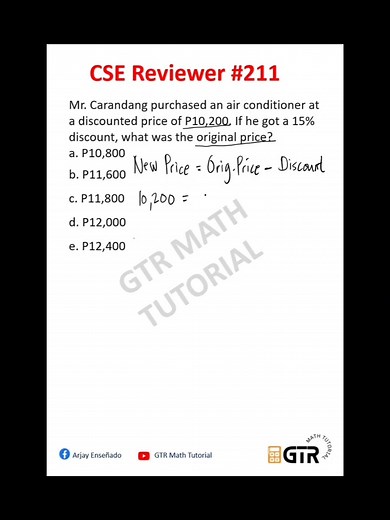 Civil Service Exam Reviewer #211 #arjayensenado #gtrmathtutorial #civilserviceexam | Math Tutorial by Arjay Enseñado