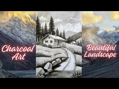 How to Draw a Realistic Landscape with Charcoal | Cabin in the Woods Drawing Tutorial.