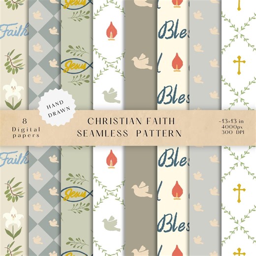 Hand-drawn Christian Seamless Pattern Bundle | Catholic Faith Seamless Patterns | Cross, Dove, Fish Symbols | Religious | Scrapbook Set - Etsy