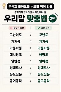틀리기 쉬운 우리말 맞춤법 #정보 #상식 #우리말 #맞춤법