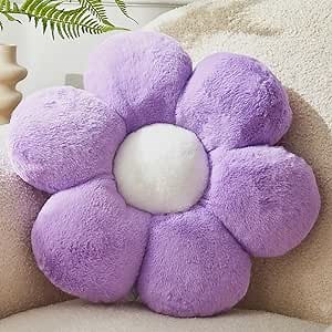 Purple Flower Pillow, Daisy Shaped Throw Pillow 15.7In, Cute Flower Seating Cushion for Sofa, Couch, Bed