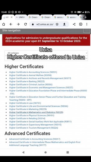 Unisa Higher Certificate Courses and Requirements