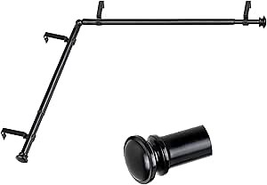 TONIAL Corner Window Curtain Rods, 32-86 Inch Center Rod, 20-82 Inch Side Rod 3/4 Inch Decorative Drapery Rods with Small Cap Finial, Black