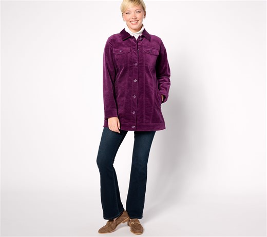 Denim & Co. Stretch Velveteen Regular Long Jacket - QVC.com