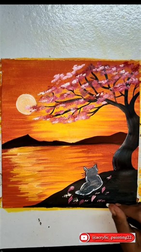 The secret to a glowing sunset? Layers and blending! 🖌️#shortvideo #acrylicscenery #art