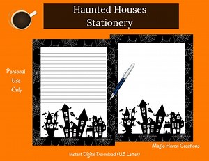 Halloween Haunted Houses Stationery Writing Paper - Printable Stationary Paper Digital Paper Instant Download Letter Size - Etsy