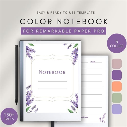 Remarkable Paper Notebook Bundle, Remarkable Template, Remarkable Notepad, 5 Colors, 156 Lined Hyperlinked Pages - Etsy