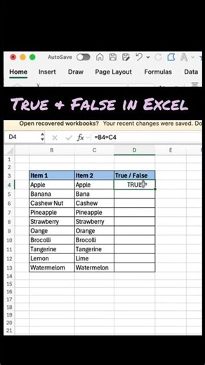 True And False in Excel