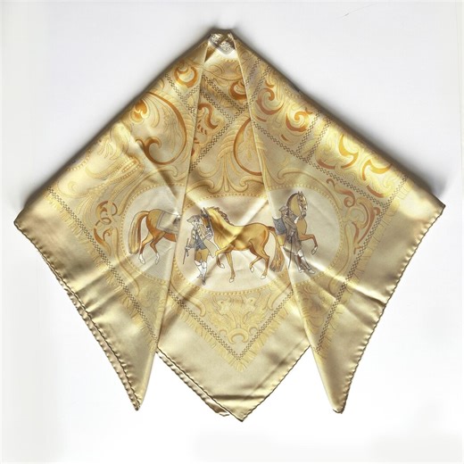Hermes Vintage Silk Scarf - La Présentation - Gold Tones Equestrian - 1978 - Etsy