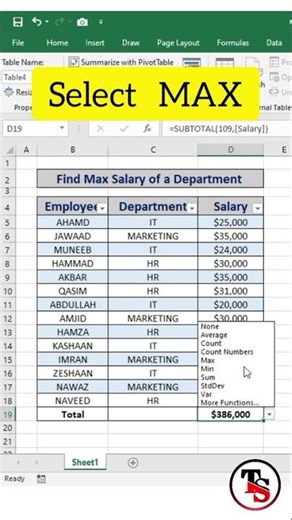 Find max Salary of a Department in Excel... #excel #exceltips #exceltricks