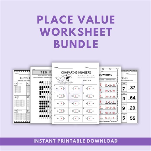 1st Grade Place Value Worksheets Bundle, Tens Ones, Comparing Numbers (PDF Download) - Etsy