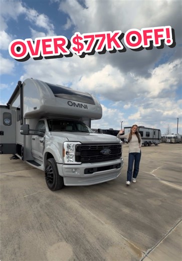If you’ve been waiting for a Super C diesel 4x4 that can actually handle real adventure… this is it. 🔥 Thor Omni Trail X32 on a Ford F-550 6.7L Power Stroke 4x4 💪 330HP diesel 🛏 Sleeps 5 bunk over cab 🖥 3 Smart TVs including exterior TV 📦 78 cu ft basement storage ☀️ 500W solar 50 amp service 🛁 Full bath tankless water heater 🛋 Theater seating 2 slide outs 33 ft of off-grid capable, luxury Super C motorhome built for towing, mountains, game days, and full-time RV living. This is the kind 