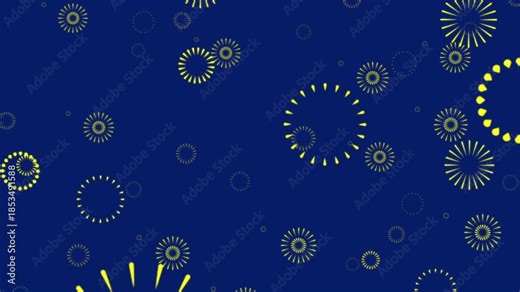 Yellow Firework Bursts and Circle Line Explosions Seamless Loop. Abstract Sparkle Background Animation for Celebrations