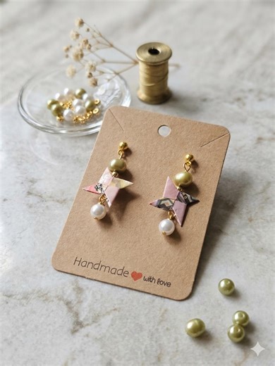 Handmade Origami Star Earrings – Japanese Paper, Faux Pearl Dangle Jewelry - Etsy