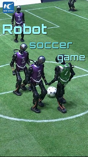 Watch how humanoid robots play soccer! During the recent 2025 RoBoLeague Robot Soccer Final held in Beijing, China, AI-powered robotic players operated autonomously, with no intervention from human handlers. #robot #soccer #tech #China | China Xinhua News