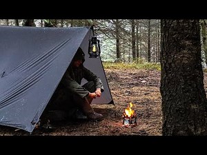 Overnight Camping In HEAVY RAIN : Surviving Hailstorms With Only a Tarp Shelter