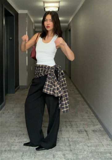 Christmas at home in @ZARA tank, @CLYQUE plaid scarf, @Aritzia pants, @St. Agni bag, and @TONY BIANCO shoes #outfitideas #dailyoutfits #minimalstyle #outfitinspo #capsulewardrobe