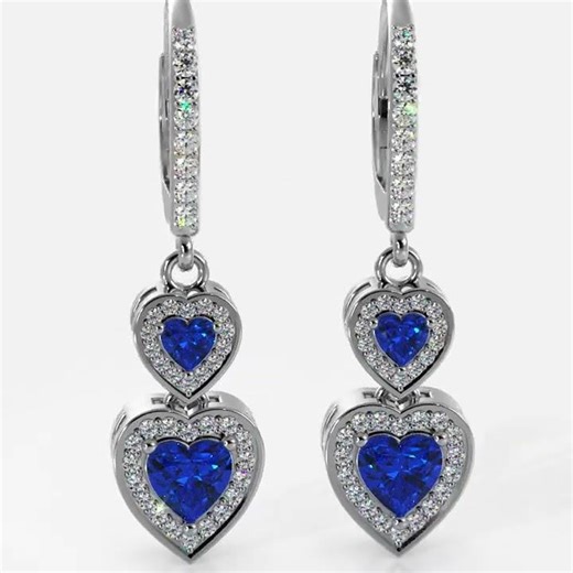 Gemstone Heart Drop Earrings with Halo Round Diamonds