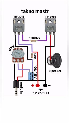 Powerful 12V Amplifier Circuit Using TIP3055 🔊 | Easy DIY Audio Amplifier | takno mastr