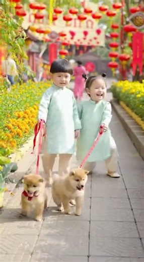 2 bé vui đùa đi dạo cùng chó #dongvat #cute #chodethuong #thohaychobe #funny #chocung #chohay